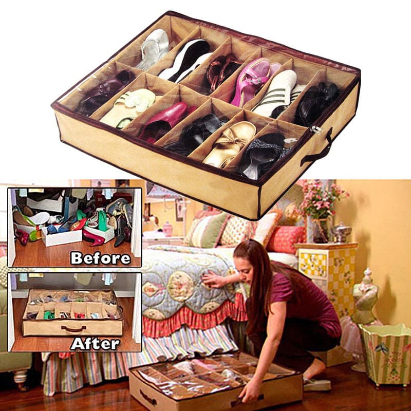 12 Compartment Non Woven Shoe Organizer, Underbed Shoe Storage Bag, Easy To Carry Shoe Bag 12 Compartment Non Woven Shoe Organizer, Underbed Shoe Storage Bag, Easy To Carry Shoe Bag